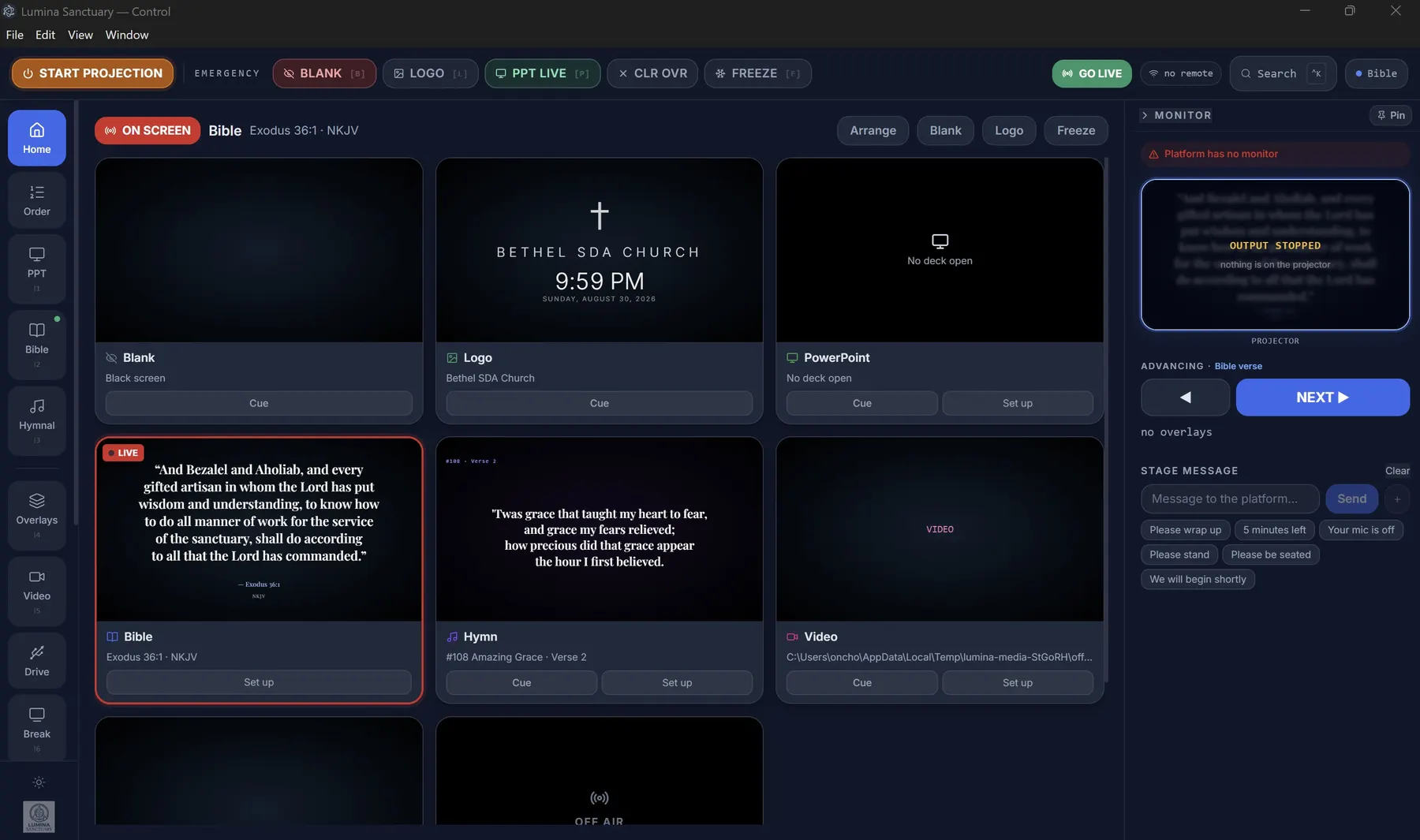 The Lumina Sanctuary control window, showing the live dashboard with every source as a tile